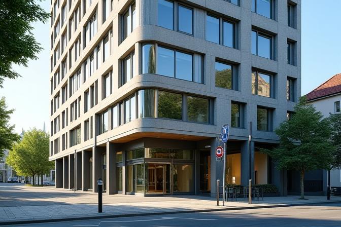 Exterior view of a modern office building at Bockenheimer Landstraße in Frankfurt am Main